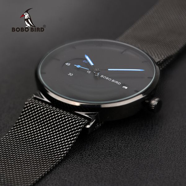 

эркек кол saatleri 2018 Бобо птица мужчины часы простой нержавеющей стали дата дисплей кварцевые часы семейные подарки груза падения