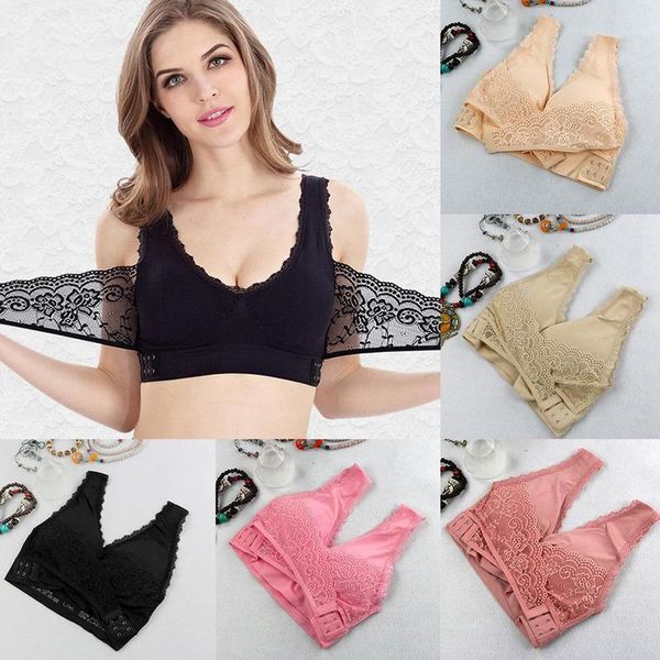 

women sport fitness vest lace seamless bra cross side buckle wireless padded cross posture corrector lift up bra, White
