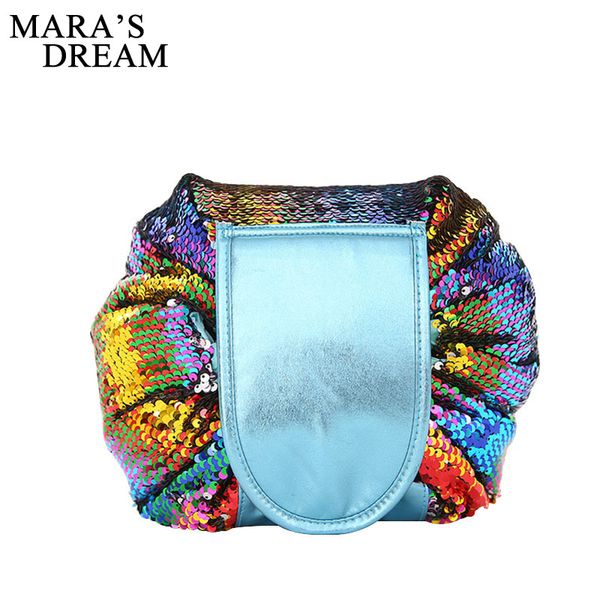 

mara's dream women cosmetic cases new fashion lazy cosmetic bag sequin decoration leather trend large capacity women storage bag