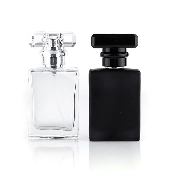 

wholesale 30ml men's perfume glass spray bottle square refillable atomizer black transparent glass bottle