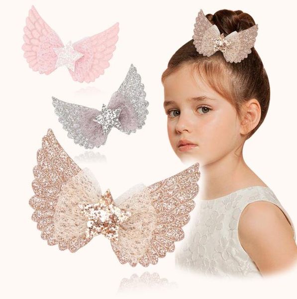 

1/2/3pcs new glitter hair bow for kids cute star wings hairpins girls hair clip handmade child accessories, Slivery;white