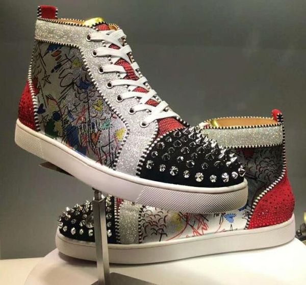 

2019 new mens womens high red bottom spikes casual shoes fashion gentleman designer lace-up sneakers dress party wedding shoe c02, Black