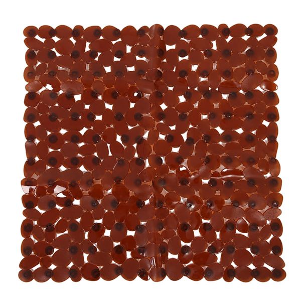 

pebble non-slip suction bath mat - square mat for shower or tub, amber