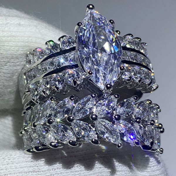 

2019 new arrival luxury jewelry 925 sterling silver marquise cut white z cz diamond promise rings wedding engagement band ring for women, Slivery;golden