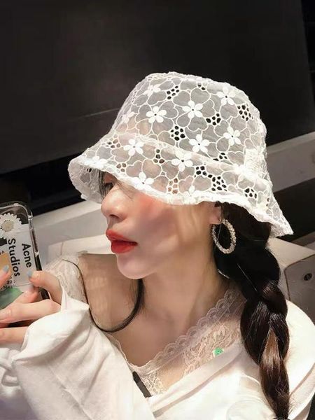 

web celebrity lace fisherman hat spring and summer folding fairy hat lady small fresh doll jostling sunshade, Blue;gray