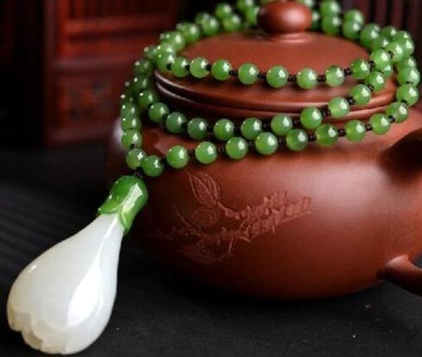 

chinese hand carved 100% nephrite natural white jades magnolia pendant necklace, Silver