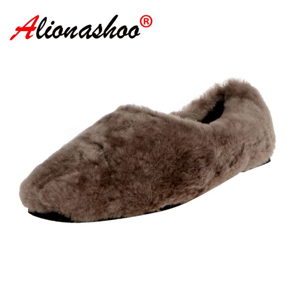 

women loafers flats with fur brown white genuine leather women shoes real fur mules for ladies size 34-39, Black