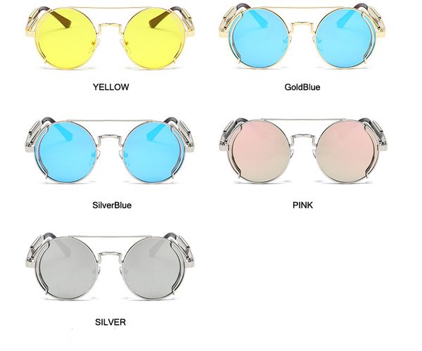 

metal steampunk sunglasses women round retro fashion mirror glasses brand designer frame vintage sunglasses men red