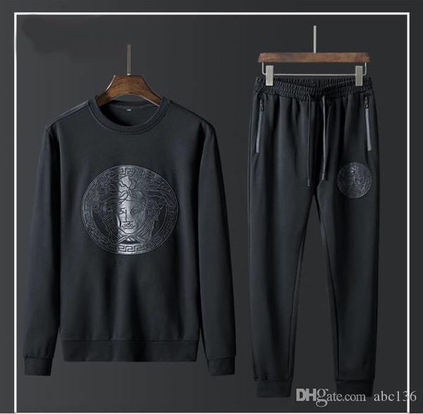 

men's track suit sportswear s new men's medusa sportswear suit tide brand long-sleeved sweater two-piece men's sportswear jac, Gray