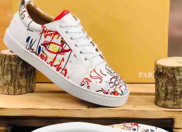 

designer sneakers studded spikes shoes mens trainers red bottom mens flat shoes glitter graffiti party wedding shoes wholesale, Black