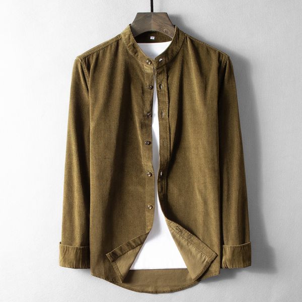 

autumn and winter new casual stand collar cotton shirt men long sleeve corduroy men shirts brand fashion shirt mens soid shirts, White;black