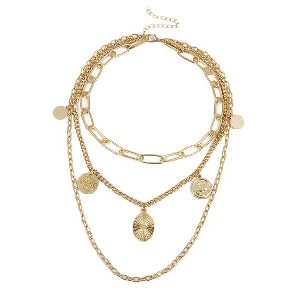 

multi layer chain necklace coins pendant choker jewelry for women men, Silver