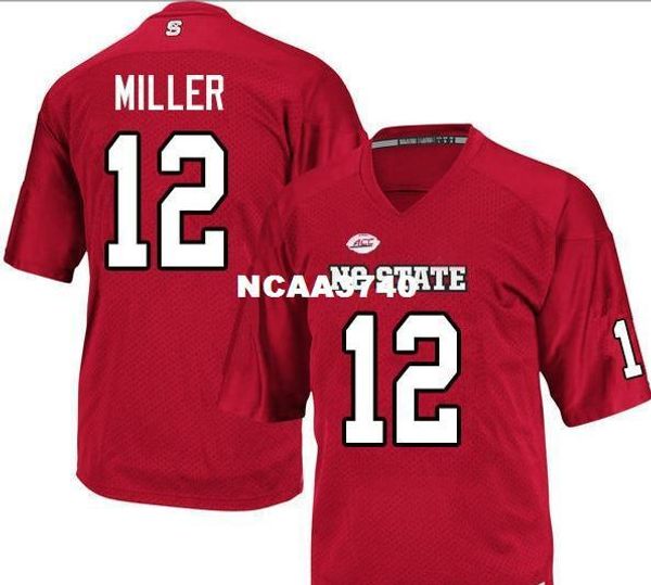 

women nc state wolfpack brock miller #12 ladies real full embroidery college football jersey size s-4xl or custom any name or number jersey, Black;red
