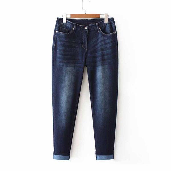

fashion super large size jeans women trousers elasticity denim casual pants female high waist washed cotton straight pants g164, Blue