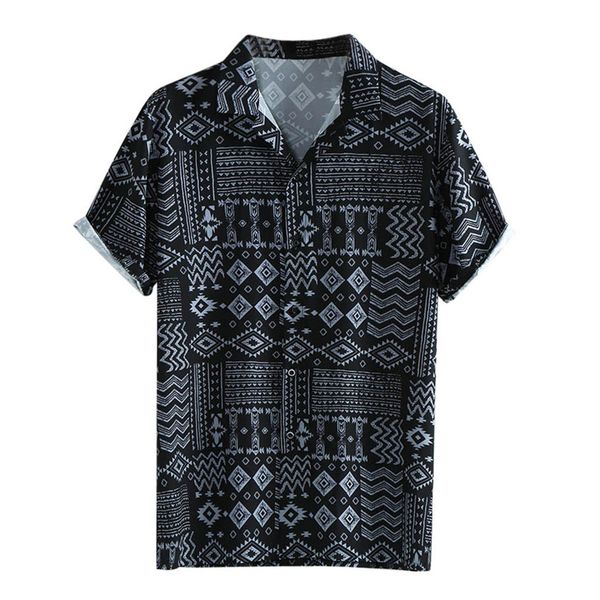 

klv shirts fashion men's casual button print hawaii print beach short sleeve blouse comfortable vintage plus size 3xl, White;black
