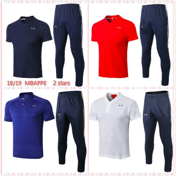 Acheter 19 2 étoiles Survêtement Maillot De Foot Homme Equipe De 2019 France Mbappe Footing Foot Les Vêtements Polo Shirt De Football Ensemble