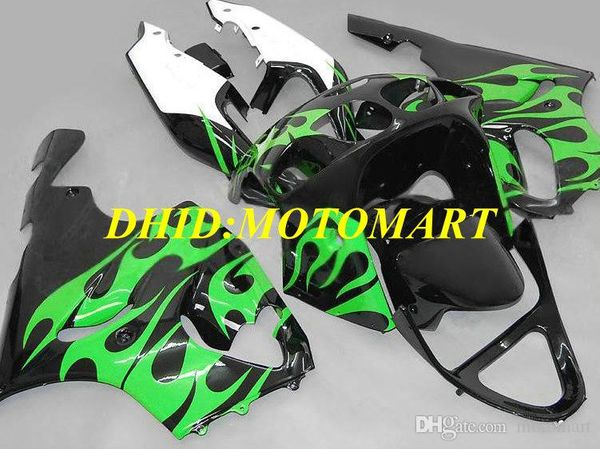 corredo della carenatura del motociclo per Kawasaki Ninja ZX7R 97 99 00 03 ZX 7R 1997 2003 ABS fiamme verdi carenature nere impostate KA08