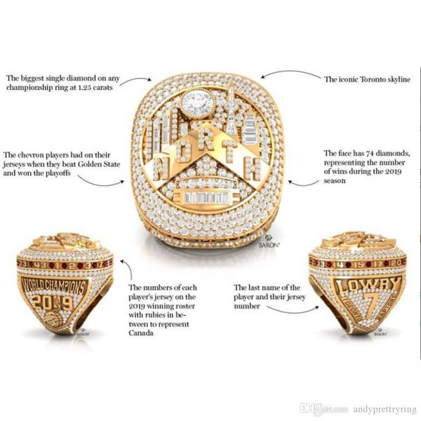 

latest design no. 7 player lowry 2019 raptor basketball hampionship ring gift for fans us size 9 10 11 12 13, Golden;silver