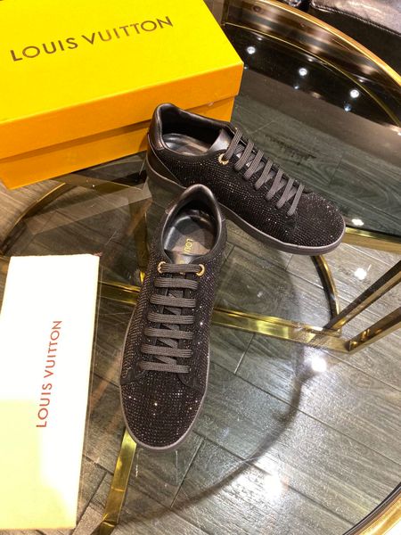 

new style luxury high-end men's casual sports shoes fashion design brand platform men's shoes crystal embellishment jhrd, Black