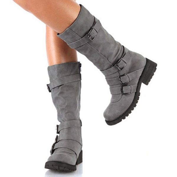 

youyedian women boots 2019 winter shoes zipper mid calf boots women square heel botas mujer invierno, Black