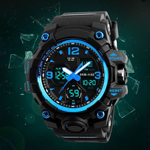 

мужчины спорт электронные часы двойной дисплей аналоговый водонепроницаемый цифровой светодиодный наручные kqs8, Slivery;brown