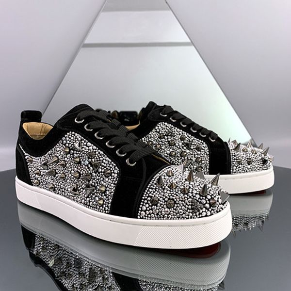 

new arrival man woman low casual sneaker fashion spikes rhinestone red bottom red silver wedding sneaker designer shoes ing, Black