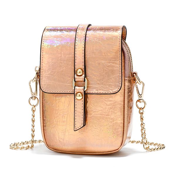 

new arrival women laser chains bag mini casual shoulder crossbody bags cell phone lipstick pouch with headphone hole bolsa df533