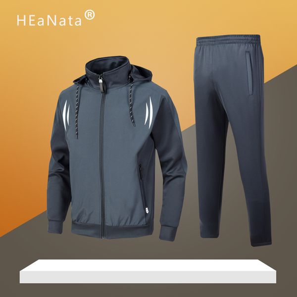 

sportwear hoodies men tracksuit thick winter hooded jakcet parka men+pants two piece sports clothing set jogging track suit men, Gray