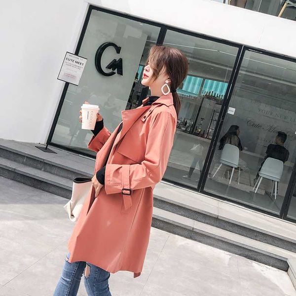 

women's trench coats 2021 spring korean solid color straps windbreaker, Tan;black