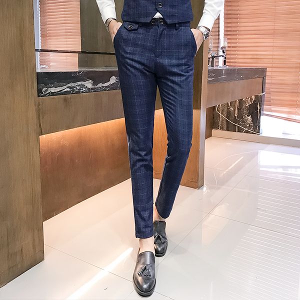 

2019 new men's fashion classic boutique lattice business casual suit pants / mens pants formal wedding dress suit trousers, White;black