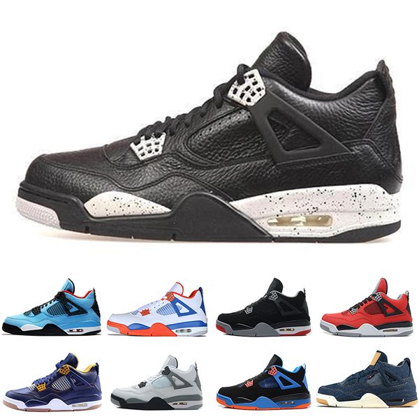 

new 4 4s travis scotts cactus jack mens basketball shoes raptors tattoo denim pure money royalty fear pack men sports sneakers designer, White;red