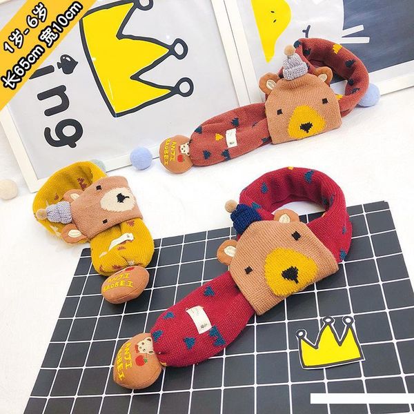 

children's scarf winter new cartoon bear baby knitted scarf korean tide boys girls warm wool for baby snood, Blue;gray