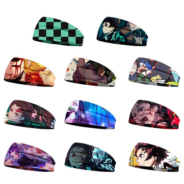 

new selling popular anime characters printed headdress breathable sports hairband polyester tie-dye cross headband hair accessories, Black;brown