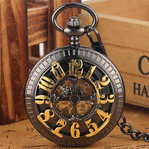 

steampunk antique watches men women skeleton automatic mechanical pocket watch with pendant fob chain clock timepiece gift, Slivery;golden