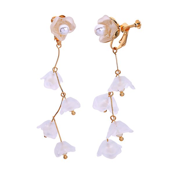 

fashion clip earrings jewelry exquisite white acrylic flowers gardenia imitation pearl stamen screw-back earrings for women girl, Silver