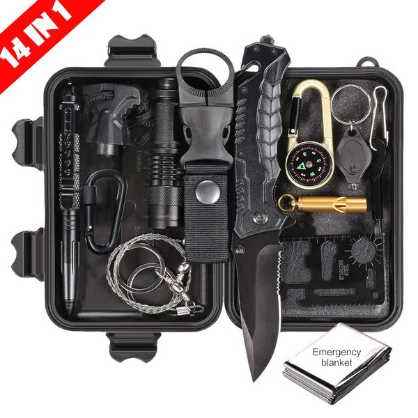 

14-in-1 emergency survival kit outdoor gear tactical survival tool for cars gifts for men camping hiking hunting accessories