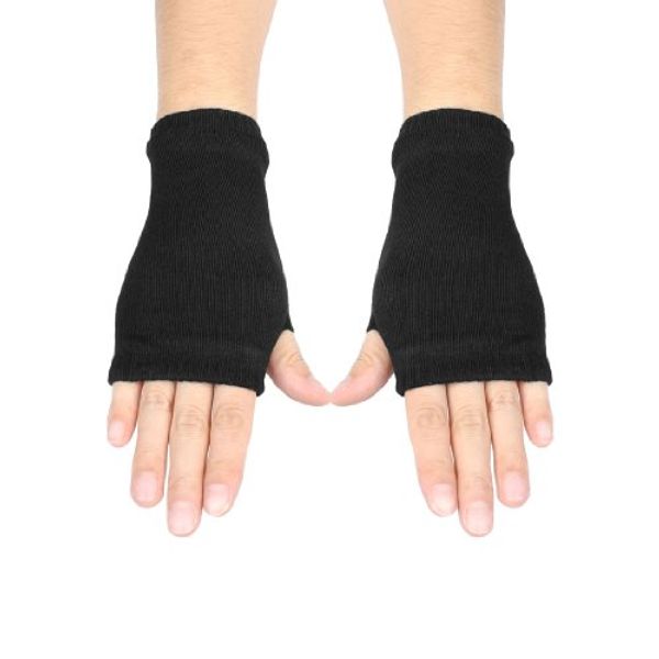 

черные эластичные акриловые зимние вязаные перчатки без пальцев для женщин, Black;red