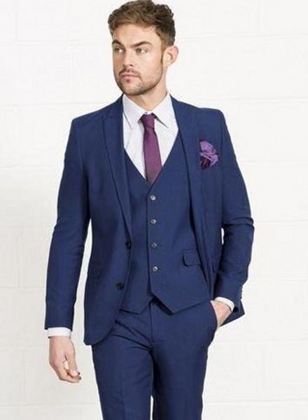 Brandneuer marineblauer Bräutigam-Smoking mit zwei Knöpfen, Hochzeitskleid für Herren, beliebter Herren-Jacken-Blazer, 3-teiliger Anzug (Jacke + Hose + Weste + Krawatte) 885