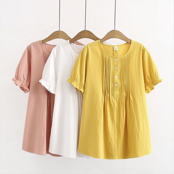 

women's t-shirt cotton linen cotton linen round collar loose slim belly-covering t-shirt women's f3200, White