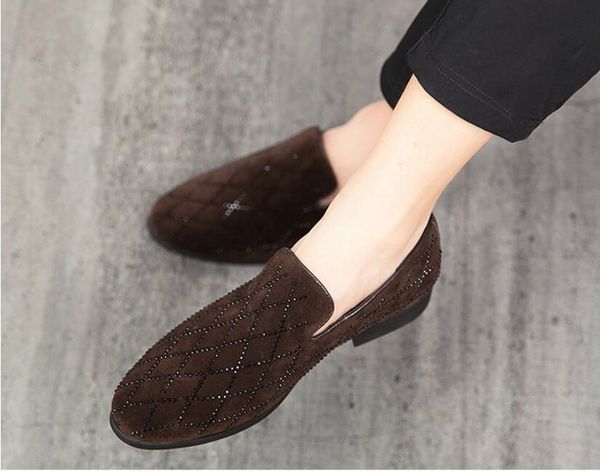 

big size cow suede rhinestone leather men flats 2020 new men casual shoes men loafers moccasin driving shoes 38-44, Black