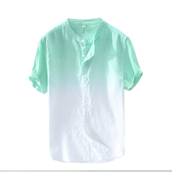 

3xl plus size shirt for men 2019 summer men's cool and thin breathable collar hanging dyed gradient cotton blouse shirt chemise, White;black