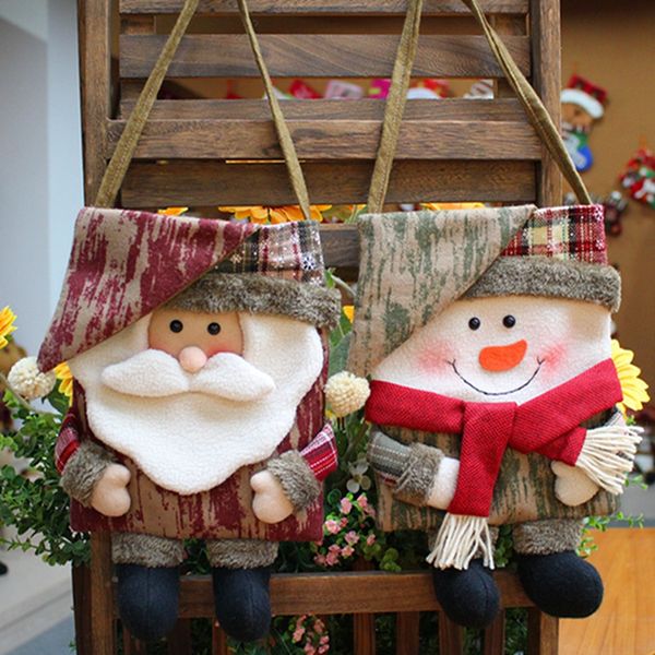 

portable cute christmas gift bag christmas candy flannel santa claus / snowman handbag ornaments home party decoration