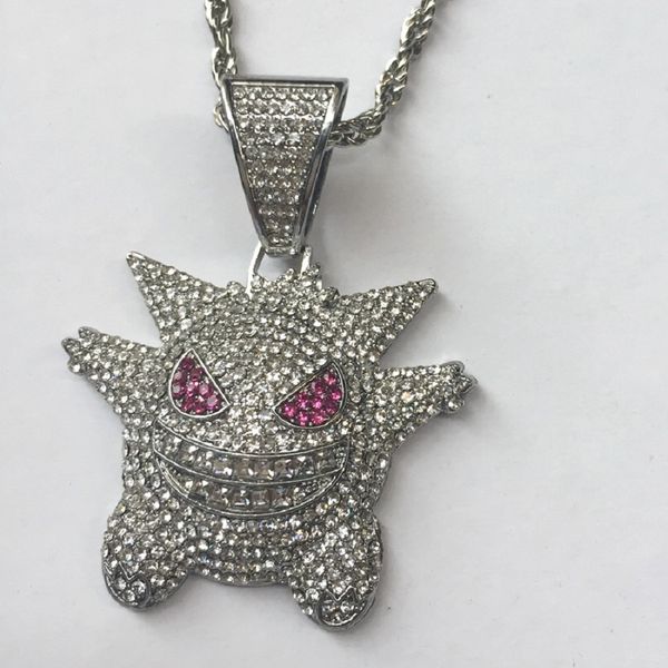 

fashion mens hip hop rap jewelry rhinestone iced out elf big pendant designer necklace 18k gold plated silver 60cm long chain necklaces gift