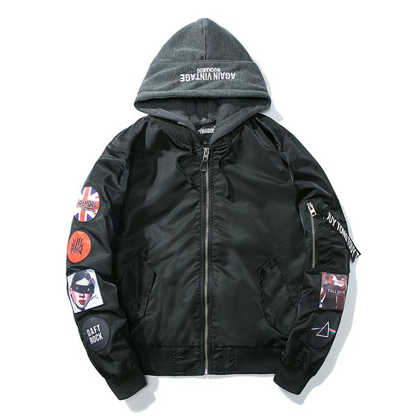 

mens jacket hooded bomber warm jacket autumn & winter embroidered flower outwear men clothes padded coat thick baseball, Black;brown