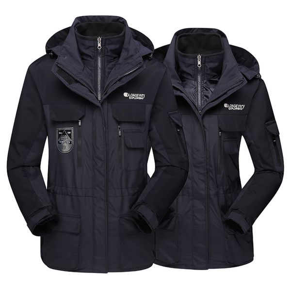 

men outdoor jacket male casual blouse waterproof hoodie hat detachable breathable sport outwear mountaineering coat, Blue;black