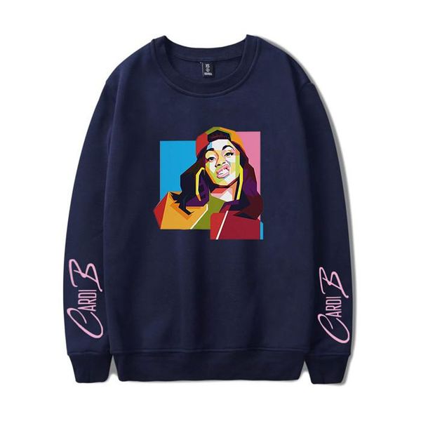 

fashion cardi b digital print sweatshirts ladies colorful long sleeve o neck womens hoodies, Black