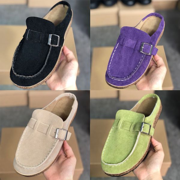 

2020 summer women scuffs booties round toe fashion flat leather sandal 5 colors beach slipper women casual shoes big size 35-43, Black