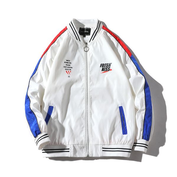 

hip hop jacket men new autumn zipper windbreaker jackets male plus size print letter streetwear baseball jacket, Black;brown