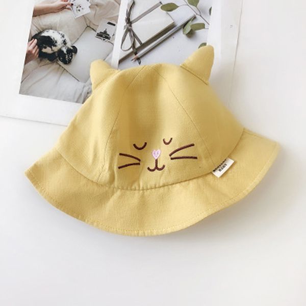 

cute summer kid baby bucket hat cotton fisherman hat children cat embroidery cotton boy girl sun cartoon