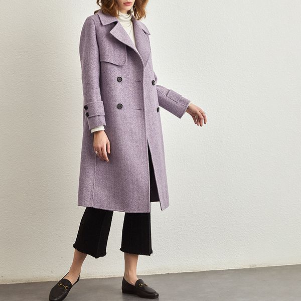 

wind coat female long double-sided han edition popular zero cashmere woolen cloth coat in the fall and winter of 2018, Black